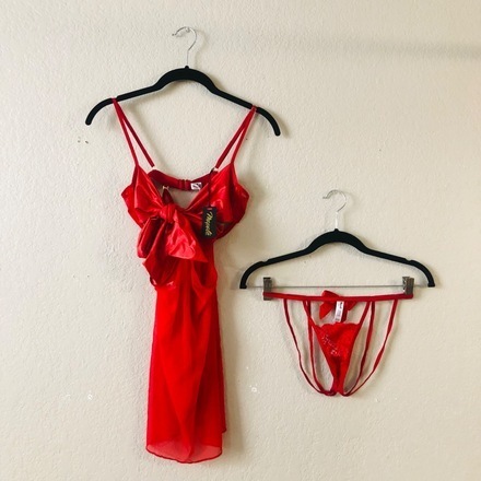  Mapalé 2-in-1 Babydoll + 2-piece Bra and Panty Set (Red, S/M)