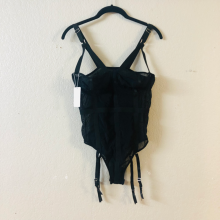 Dallianse Eva Bodysuit w/ Garter Straps & Snap Crotch, Black, XL
